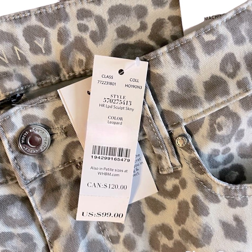 NWT WHBM Curvy Fit Sculpt High-Rise Leopard-Print Skinny Ankle Jeans Grey Sz 10R - Picture 8 of 8